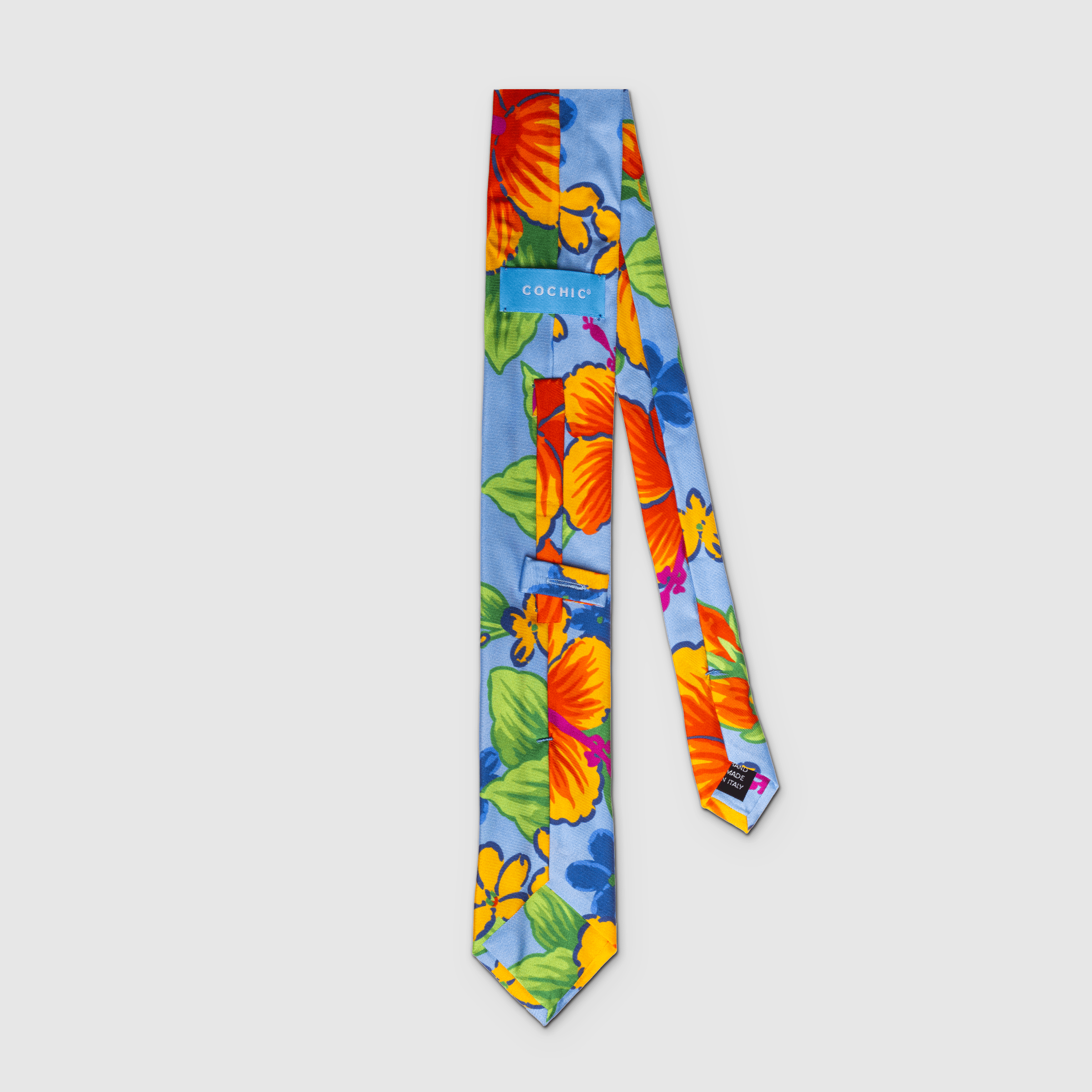 CRAVATE HIBISCUS BLEU ET ORANGE