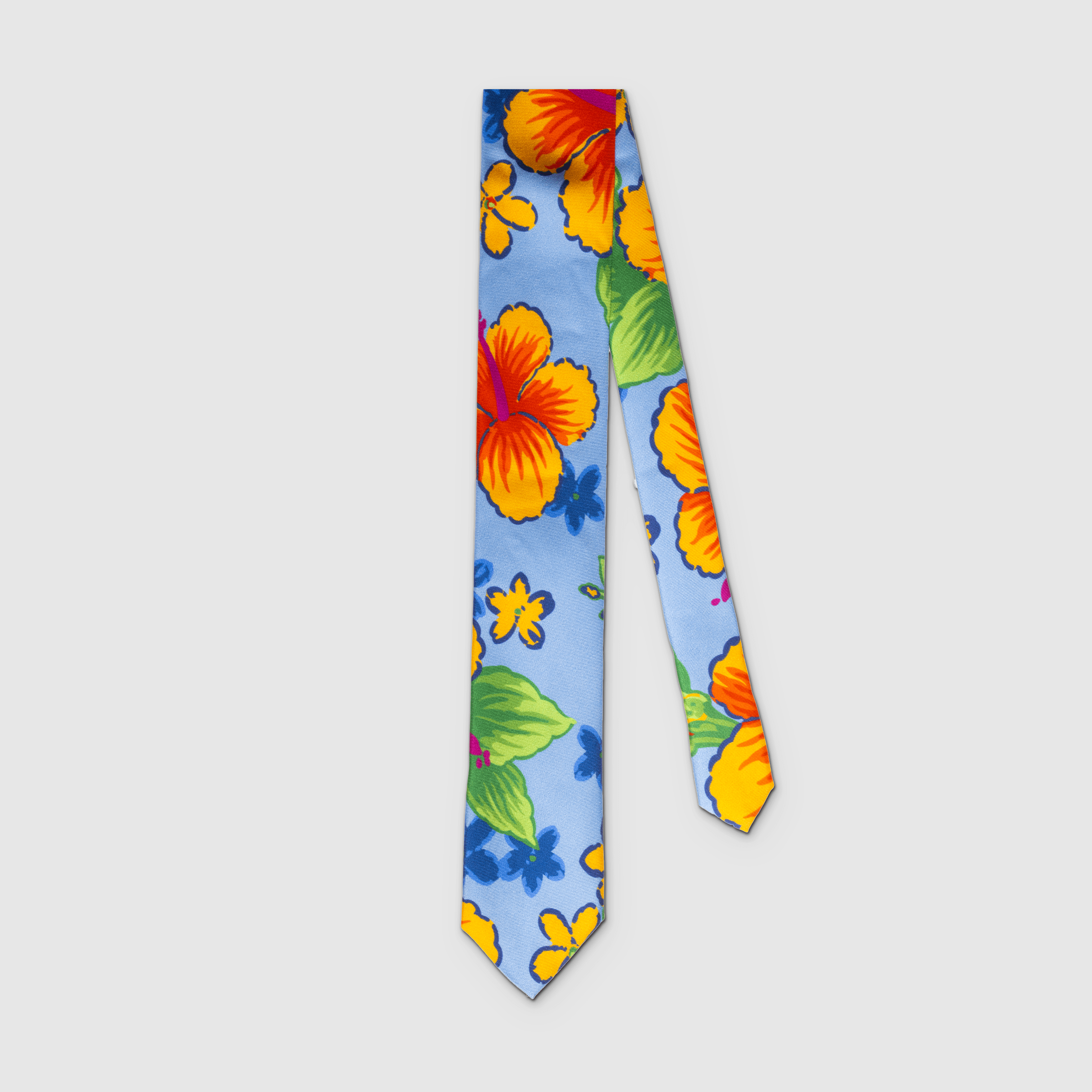 CRAVATE HIBISCUS BLEU ET ORANGE