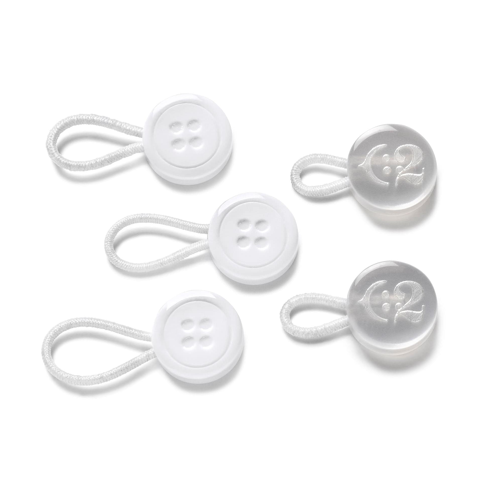 Top view of white C2 shirt collar extender and 2 C2 transparent cuff extender