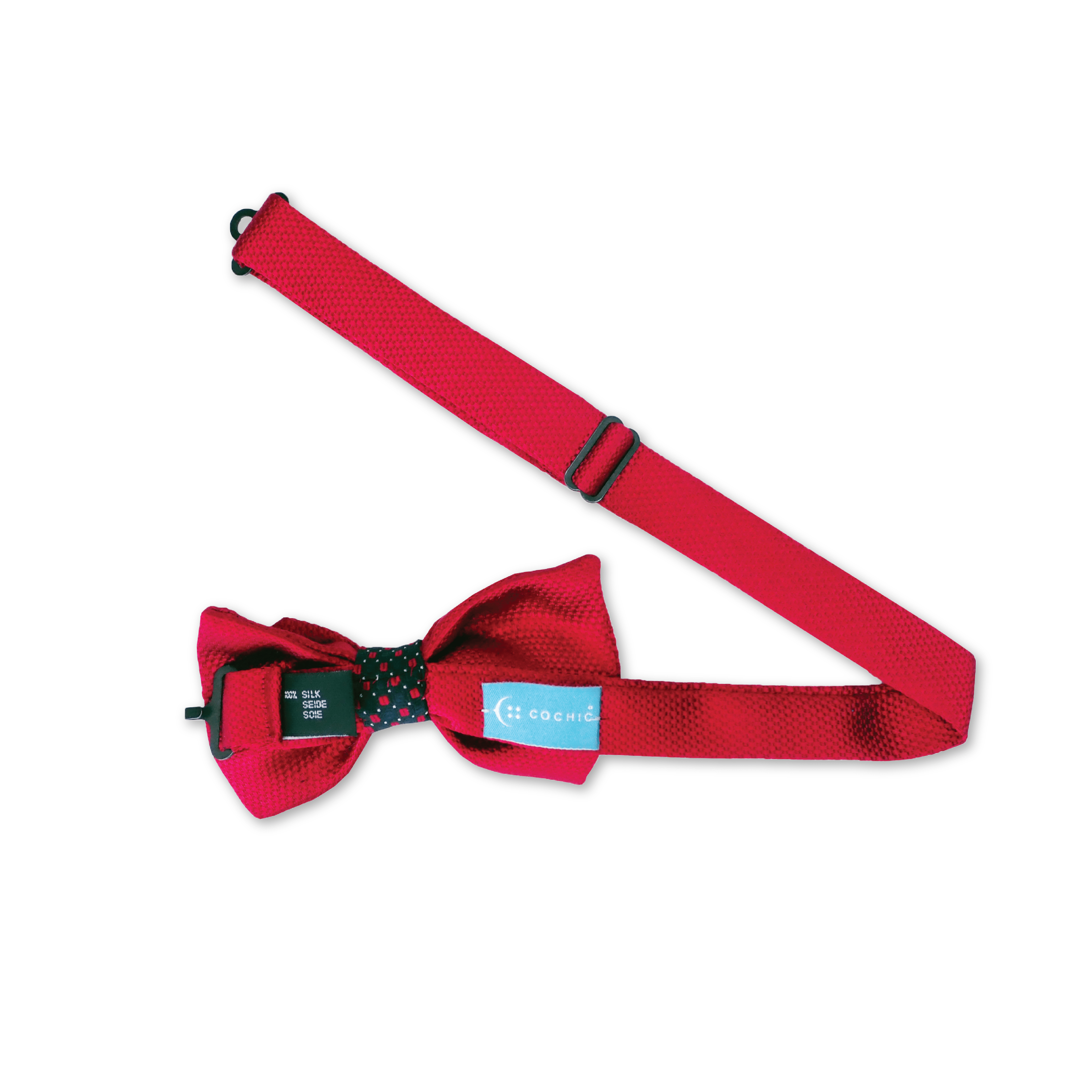 Back view of Valentine's Day red and marine blue bow tie