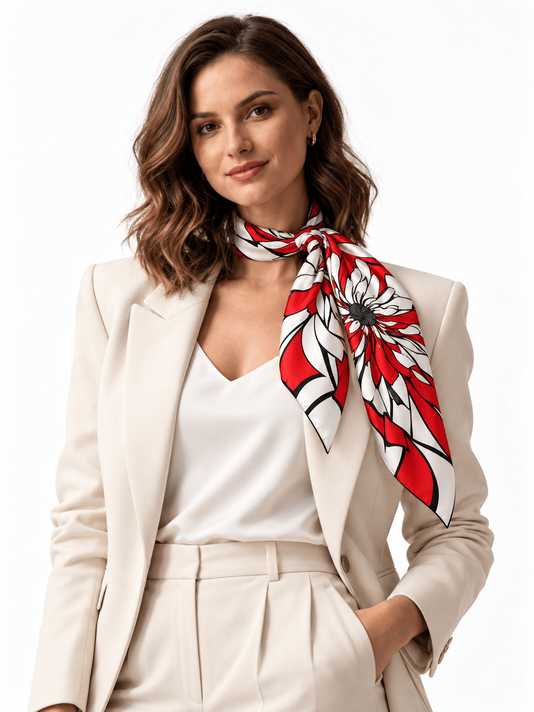 Vento d'Amore silk foulard worn by a model - Cochic