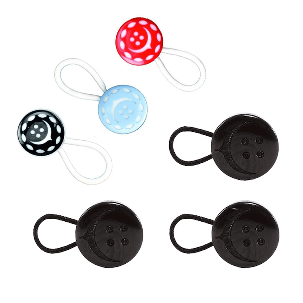 top view photo the 6 set of red and blue and black shirt collar extender and black waist extender