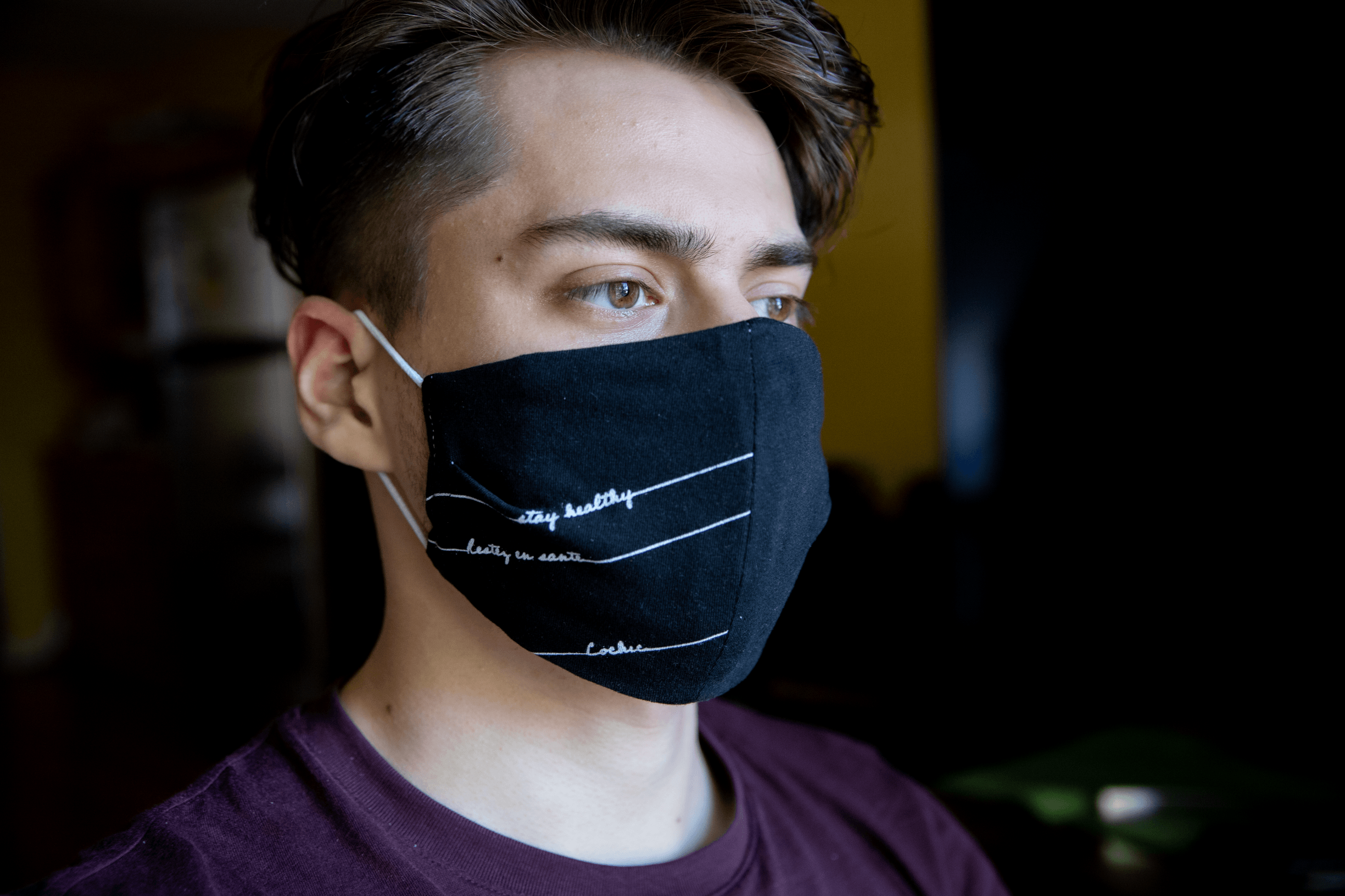 Antibacterial Mask Striped Black "Stay Healthy" - Cochic