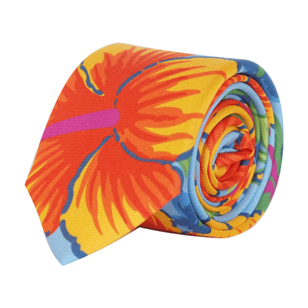 HIBISCUS TIE BLUE AND ORANGE - SKINNY - Cochic