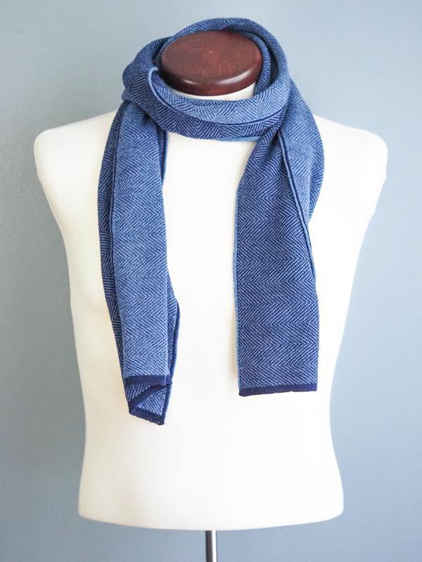 HERRINGBONE CASHWOOL SCARF - REVERSIBLE - BLUE JEANS - Cochic