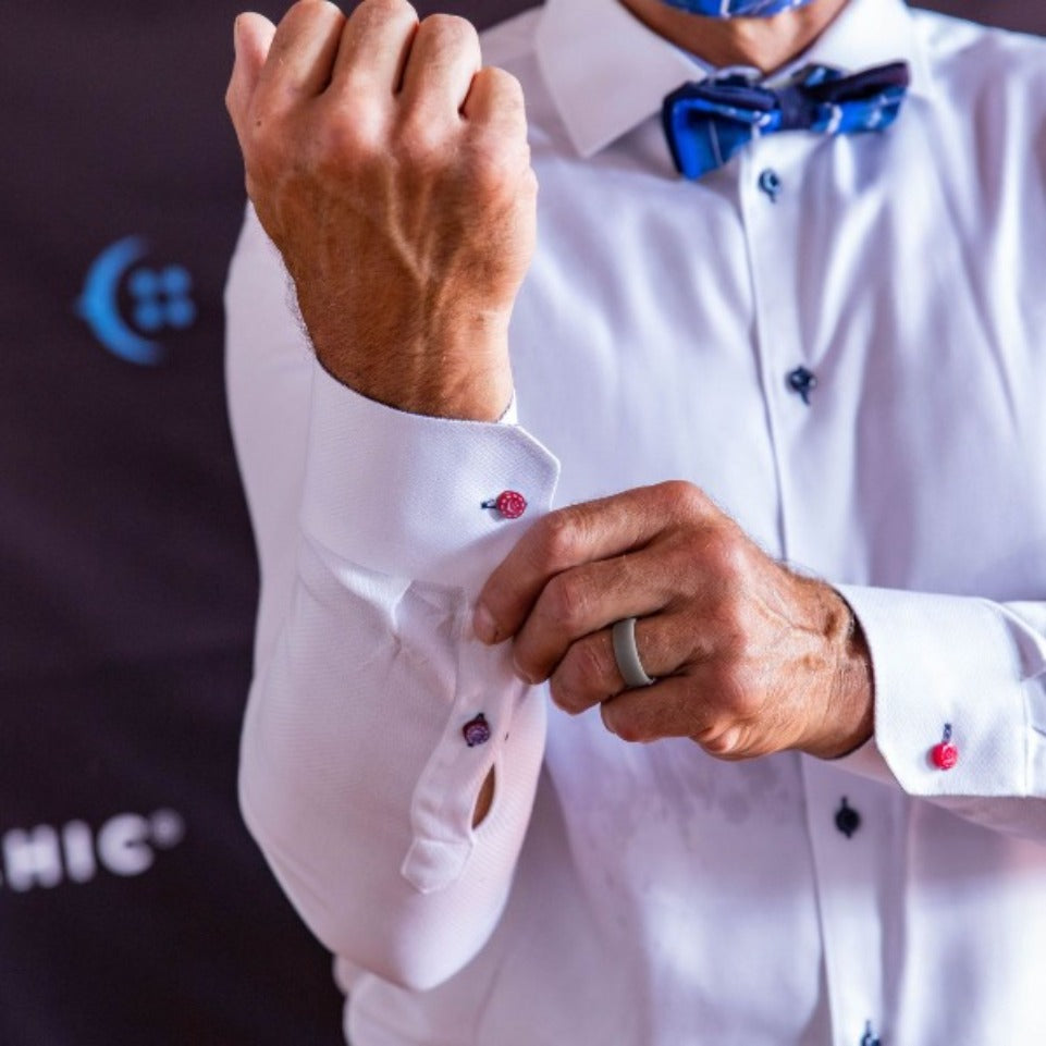 front view picture of man wearing a red cuff extender