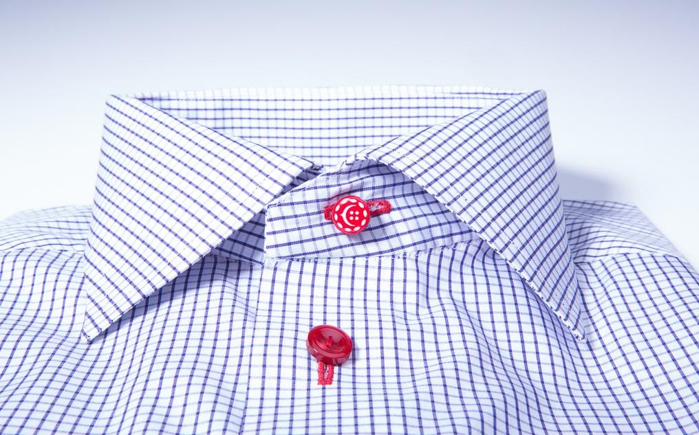 Front picture of a shirt wearing a red shirt collar extender