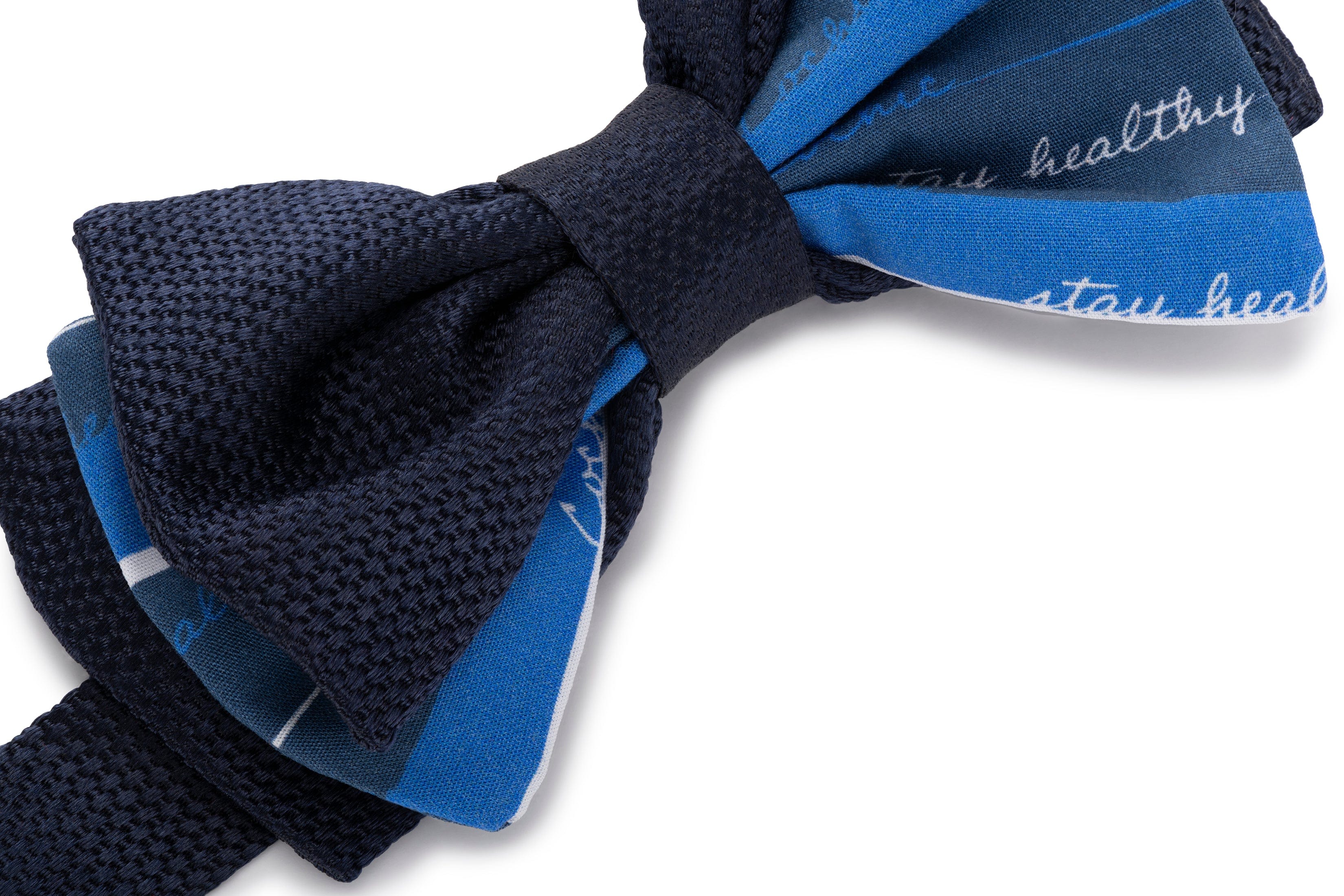 "Stay Healthy" Chic Bow Tie (Silk and Cotton, Blue)