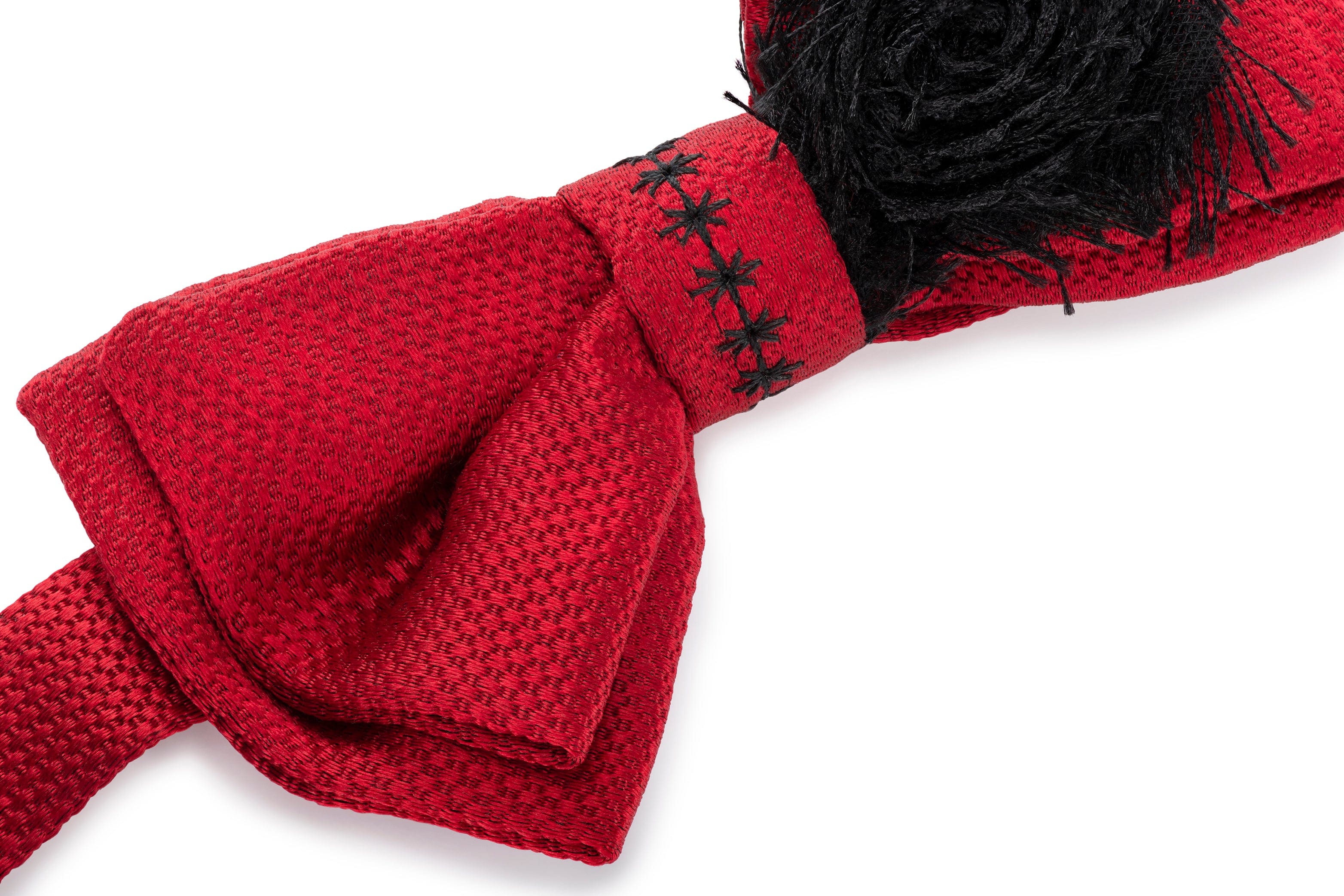 Red Anemone Bow Tie  (100% Silk, Red and Black)