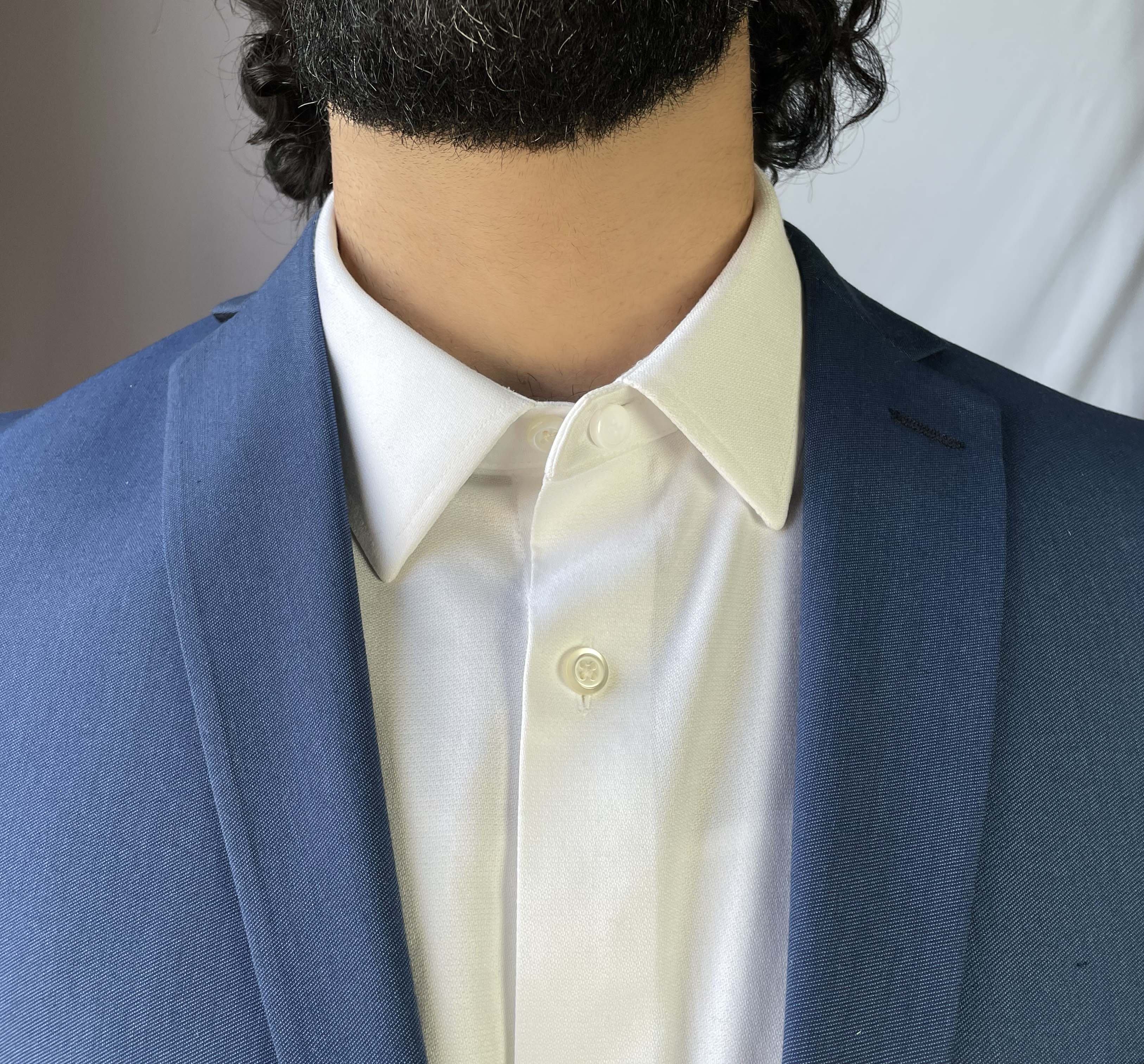 Front view of C2 white shirt collar extender