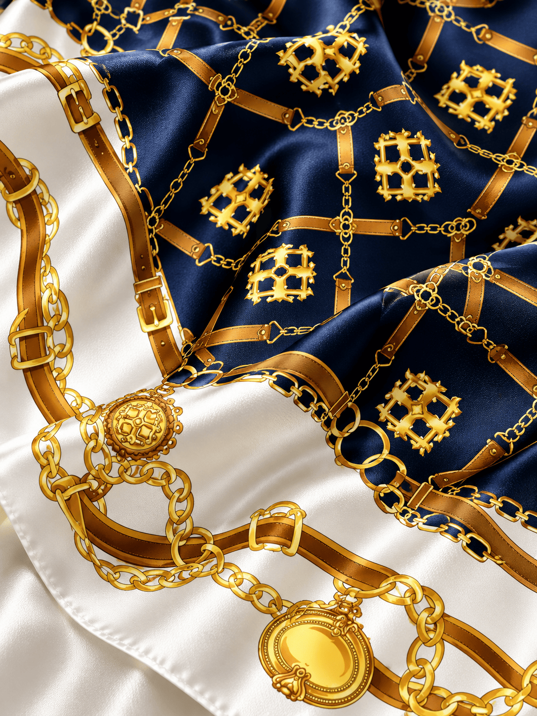 Les Medaillons silk foulard close-up detail - Cochic