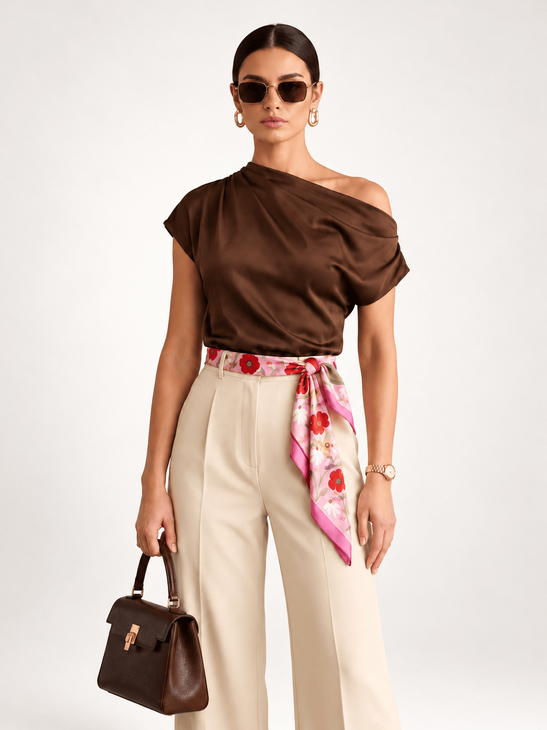 Sofia silk foulard worn by a model - Cochic