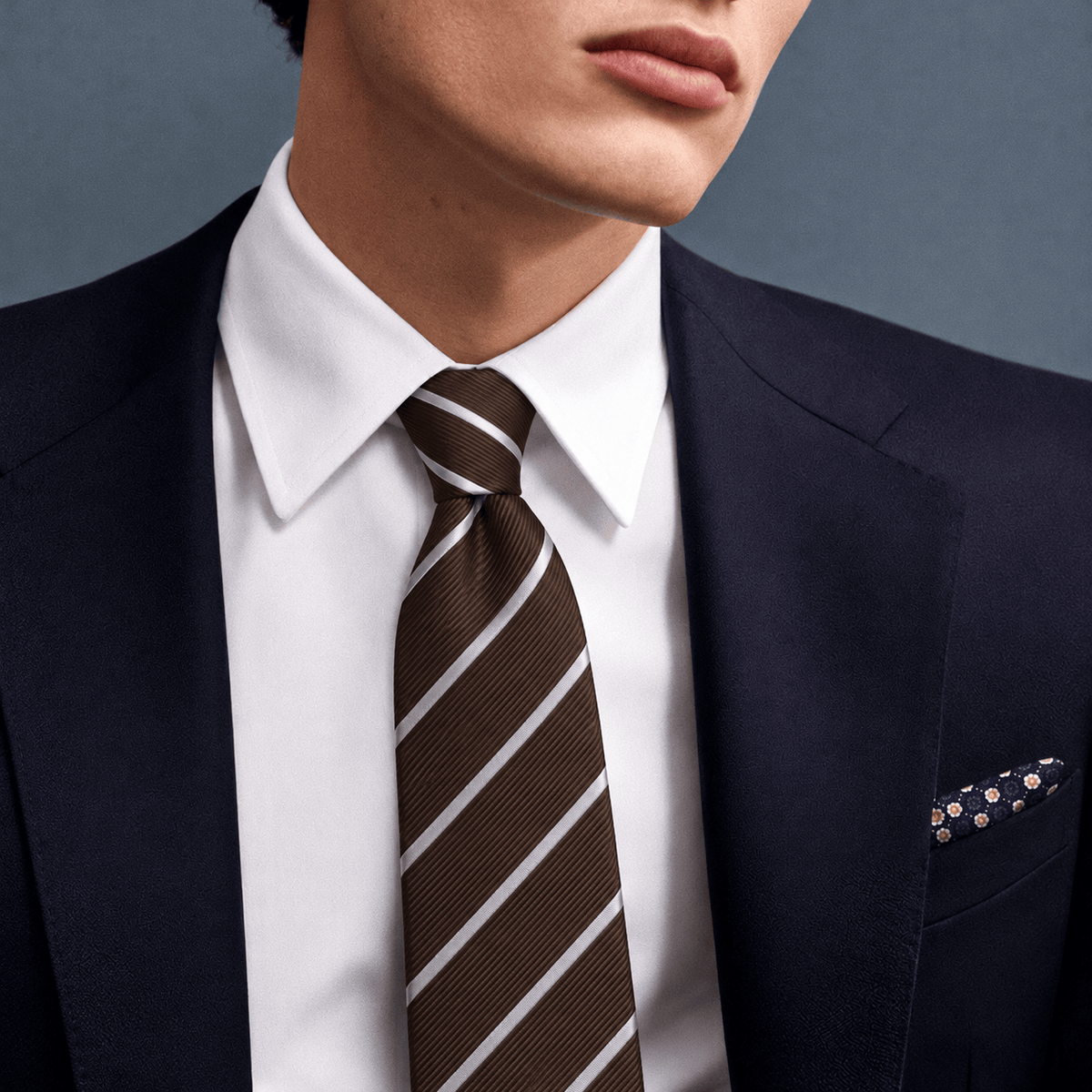 THE WINDSOR STRIPE - BOTTIGLIA TIE worn, Espresso