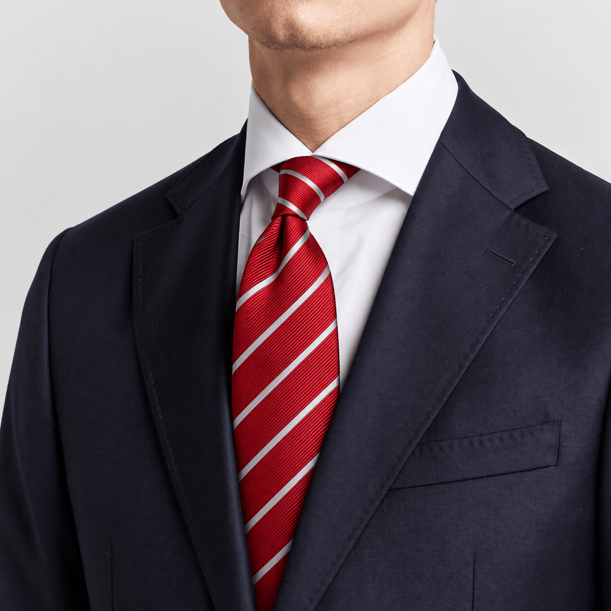 THE WINDSOR STRIPE - BOTTIGLIA TIE worn, Scarlet