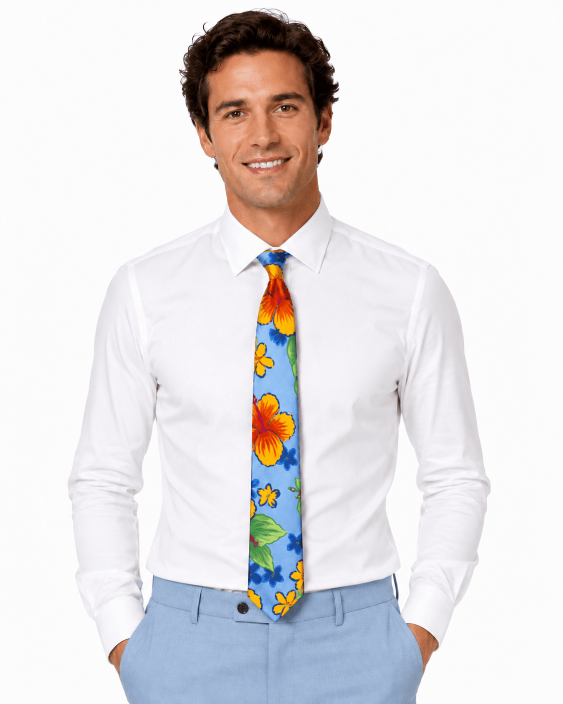 HIBISCUS TIE BLUE AND ORANGE- SKINNY