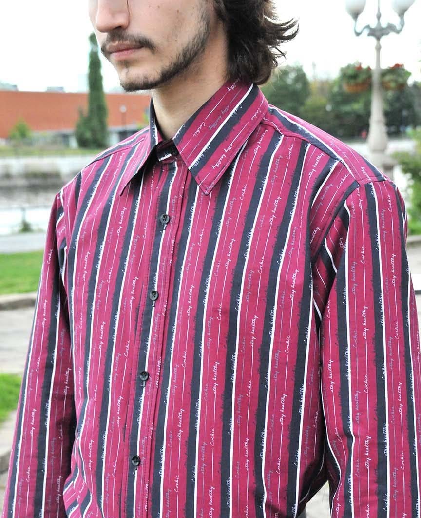 Blazon Red Striped Dress Men's Shirt - 100% Italian Antibacterial Cotton
