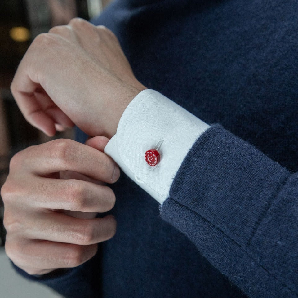 front view picture of man wearing a red cuff extender